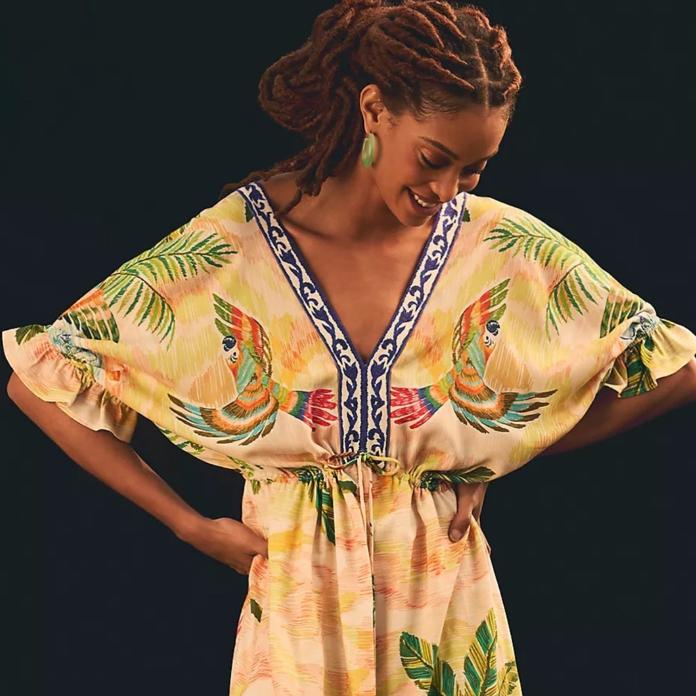 NWT Farm Rio V-Neck Macaw Paradise Maxi Dress Bird Size M Medium - Picture 4 of 5